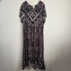 3X Knox Rose Women’s Maxi Dress short sleeve 3XL purple black flowy button up